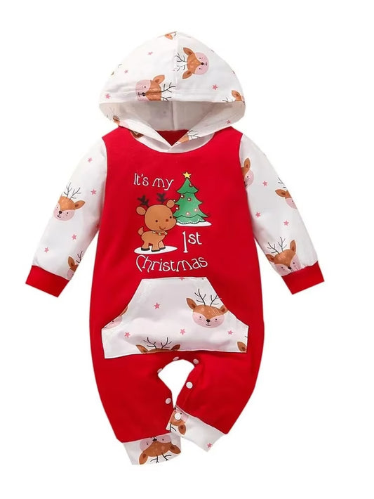 2025 Christmas Newborn Baby Rompers Long-Sleeve Hoodies Deer Letter Print My 1ST Christmas Infant Babe Girl Boy Jumpsuitoutfits