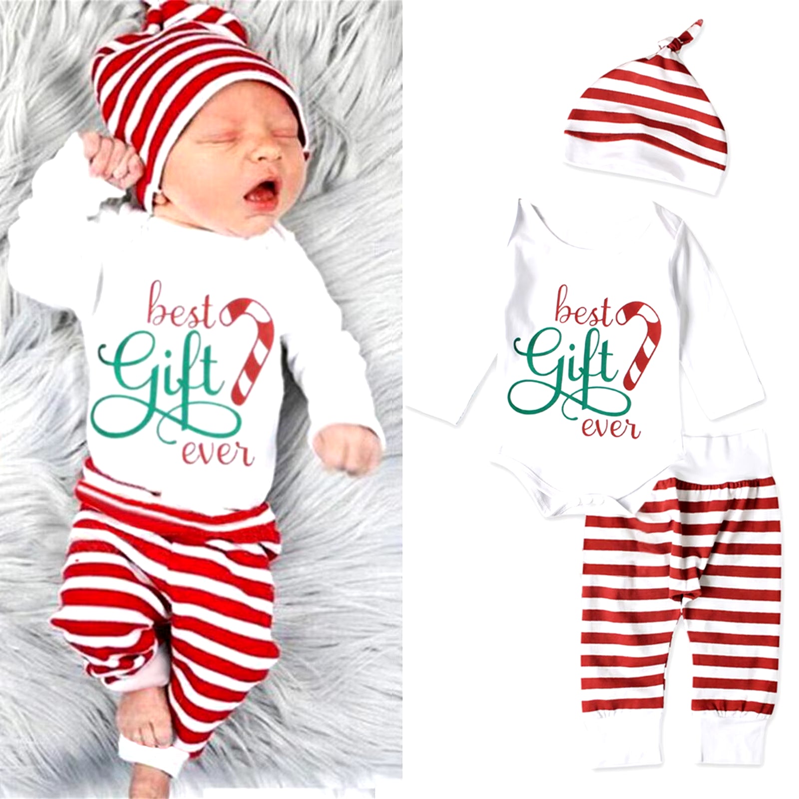 My First Christmas Baby Xmas Sets Infant Rompers Boys Girls Cute 2 Pieces Sleepwear with Hat 2024 Baby Xmas Party Outfits