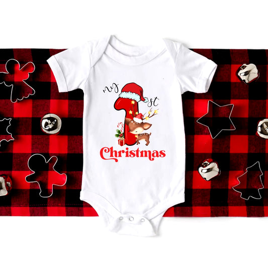 My 1St Christmas Newborn Bodysuits Clothes Xmas Party Gift Boys Girls Short Sleeve Jumpsuit Winter Holiday Xmas Outfit